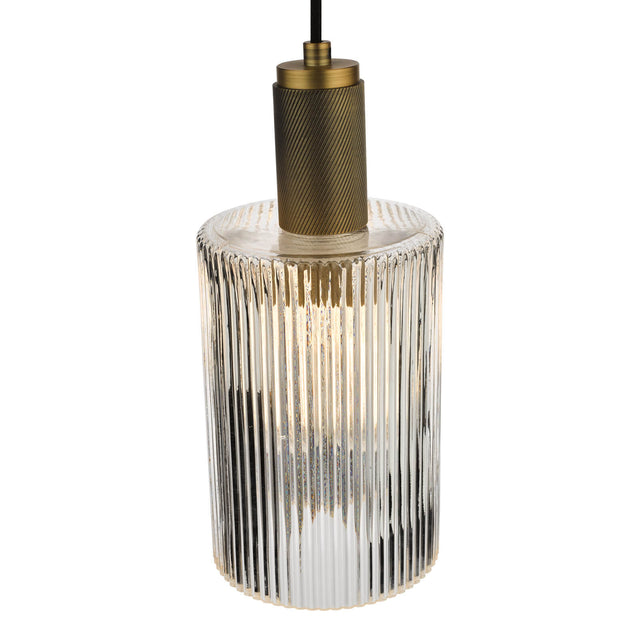 Nikolas Pendant Natural Solid Brass Ribbed Cylinder Glass