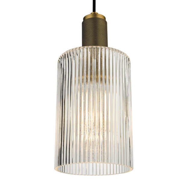 Nikolas Pendant Natural Solid Brass Ribbed Cylinder Glass