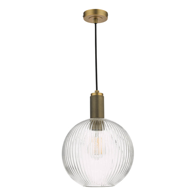 Nikolas Pendant Natural Solid Brass Ribbed Round Glass