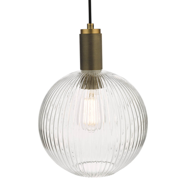 Nikolas Pendant Natural Solid Brass Ribbed Round Glass