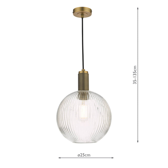 Nikolas Pendant Natural Solid Brass Ribbed Round Glass