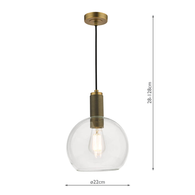 Nikolas Pendant Natural Solid Brass Round Clear Glass