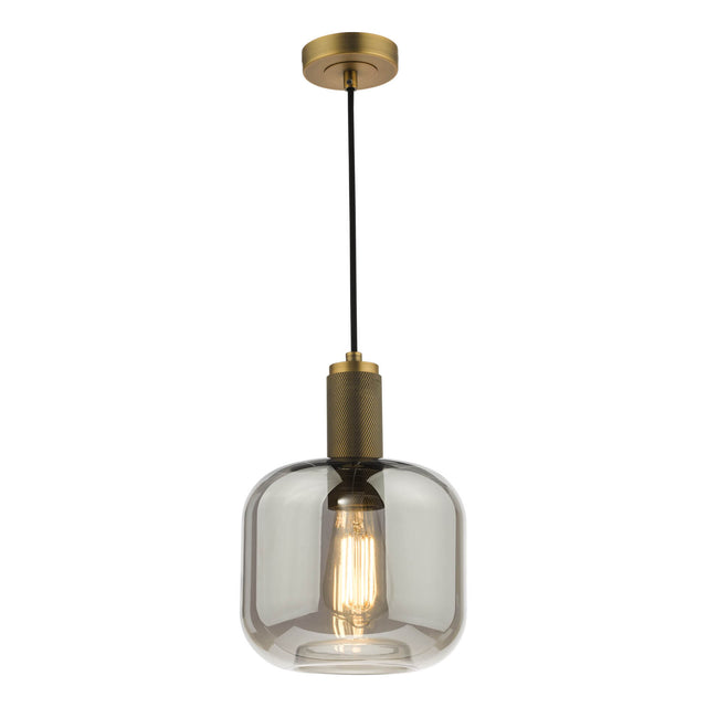 Nikolas Pendant Natural Solid Brass Smoked Glass