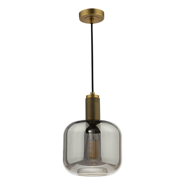 Nikolas Pendant Natural Solid Brass Smoked Glass