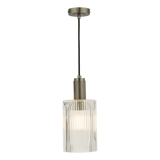 Nikolas Pendant Antique Chrome Ribbed Cylinder Glass