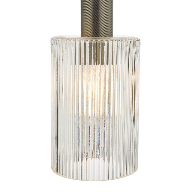 Nikolas Pendant Antique Chrome Ribbed Cylinder Glass