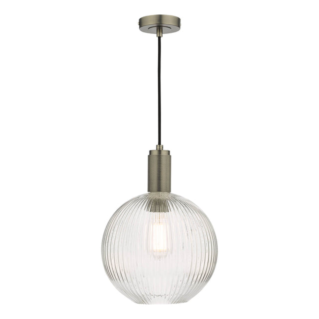 Nikolas Pendant Antique Chrome Ribbed Round Glass