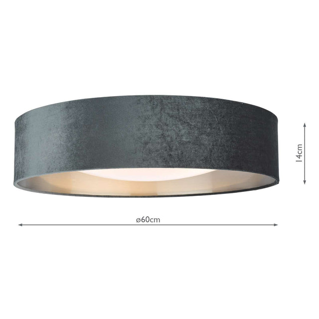 Nysa 3 Light Flush Velvet Dark Grey Shade 60cm