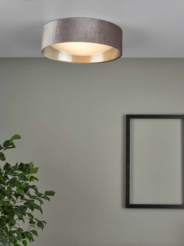 Nysa 2 Light Flush Velvet Warm Grey Shade 40cm