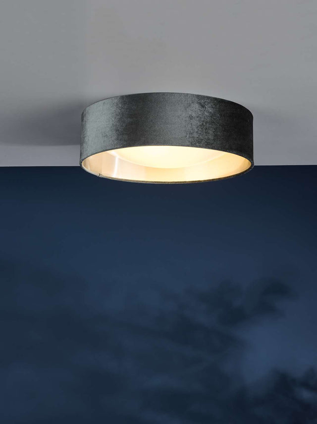 Nysa 2 Light Flush Velvet Dark Grey Shade 40cm