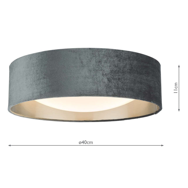 Nysa 2 Light Flush Velvet Dark Grey Shade 40cm