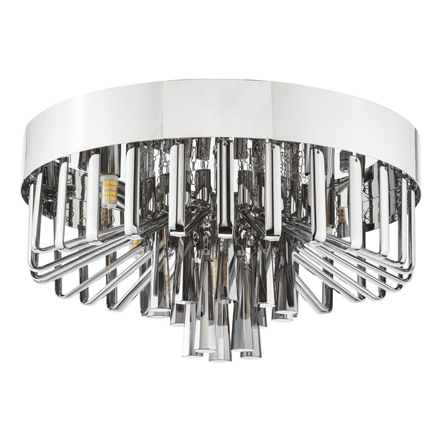 Olin 5 Light Flush Polished Chrome and Smoked Glass