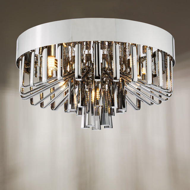 Olin 5 Light Flush Polished Chrome and Smoked Glass