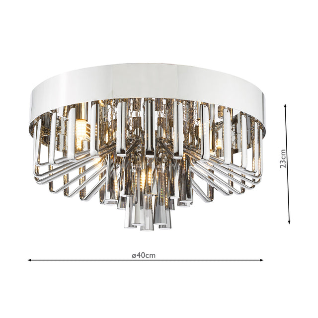 Olin 5 Light Flush Polished Chrome and Smoked Glass