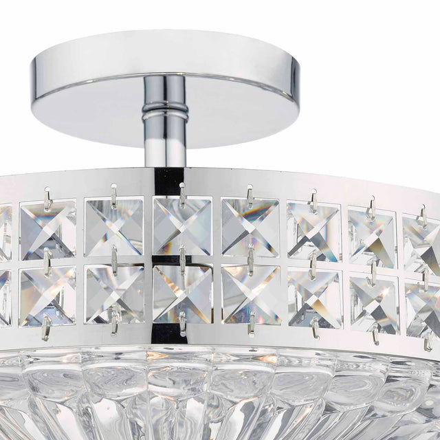 Olona 3 Light Semi Flush Polished Chrome Crystal Beads and Glass Diffuser