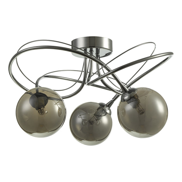 Onawa 3 Light Semi Flush Polished Chrome With Smoked Glass