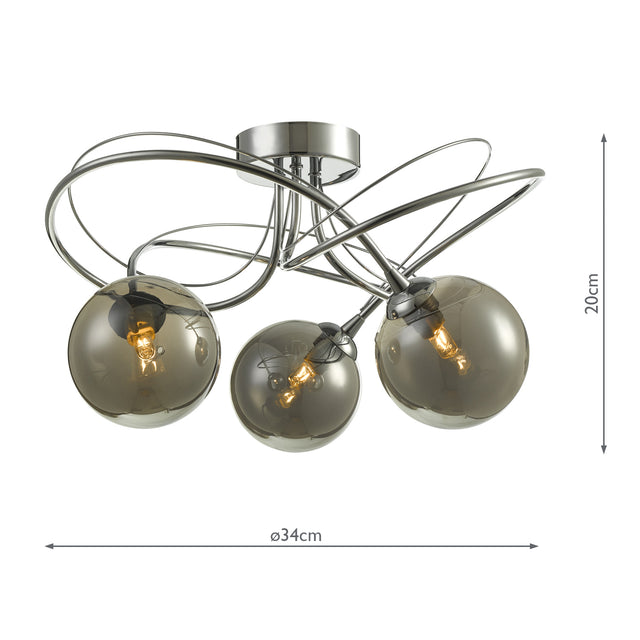 Onawa 3 Light Semi Flush Polished Chrome With Smoked Glass