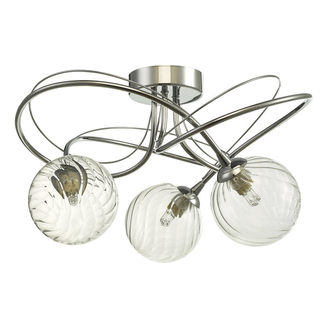 Onawa 3 Light Semi Flush Polished Chrome With Twisted Closed Glass