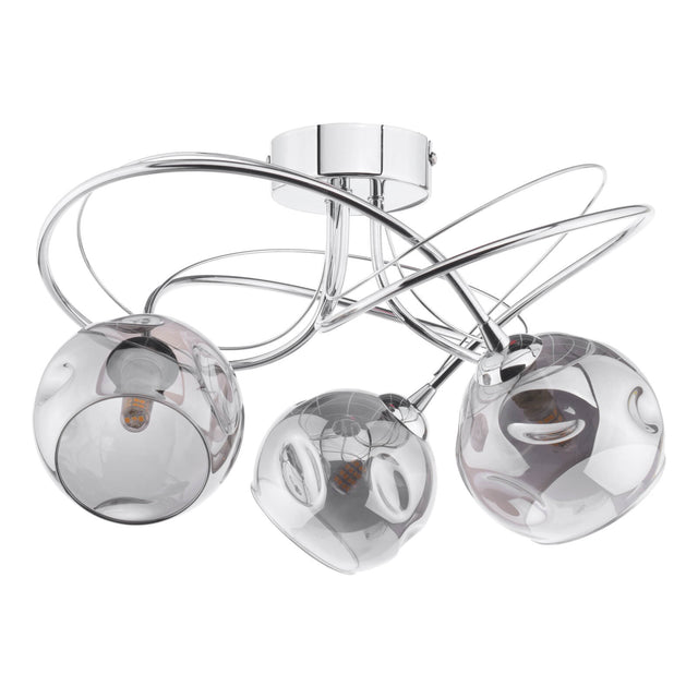 Onawa 3 Light Semi Flush Polished Chrome Smoked Glass