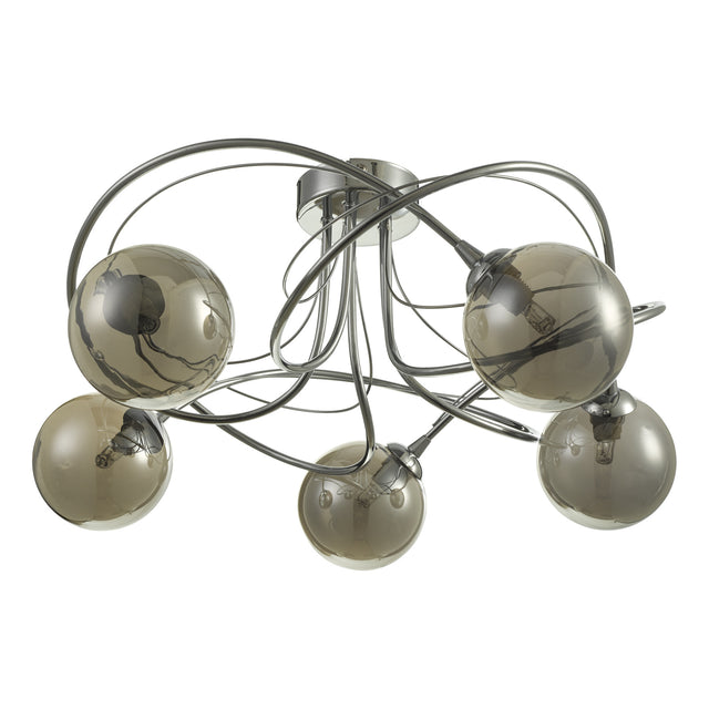 Onawa 5 Light Semi Flush Polished Chrome With Smoked Glass