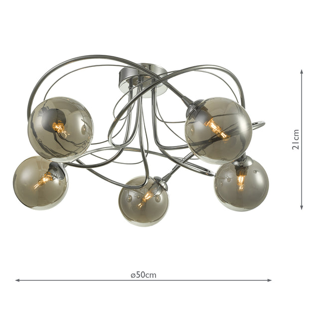 Onawa 5 Light Semi Flush Polished Chrome With Smoked Glass