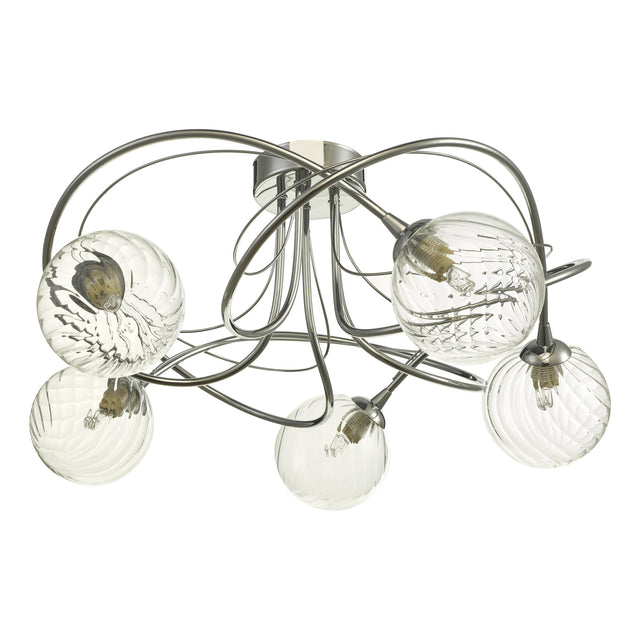 Onawa 5 Light Semi Flush Polished Chrome With Twisted Closed Glass