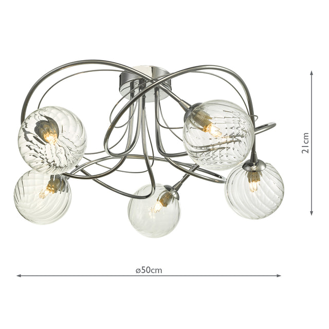 Onawa 5 Light Semi Flush Polished Chrome With Twisted Closed Glass