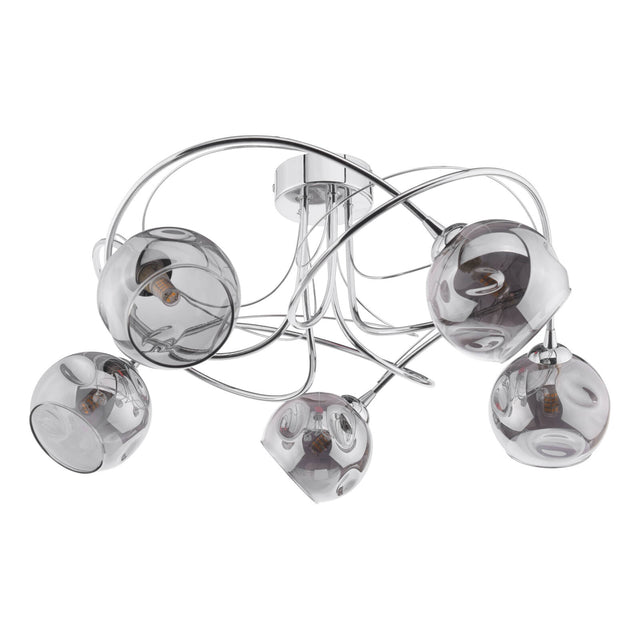 Onawa 5 Light Semi Flush Polished Chrome Smoked Glass