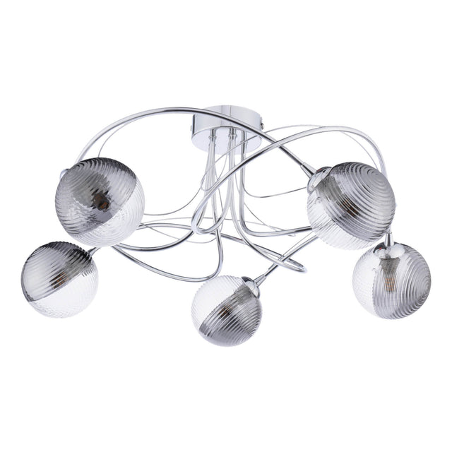 Onawa 5 Light Semi-Flush Polished Chrome & Smoked/Clear Ribbed Glass