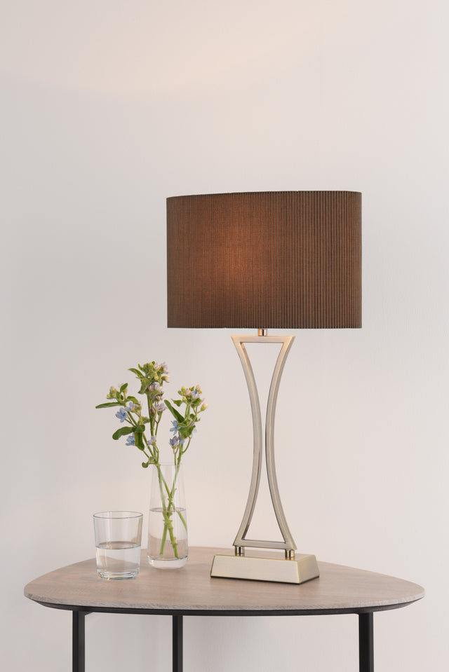 Oporto Wavy Table Lamp Antique Brass With Brown Shade