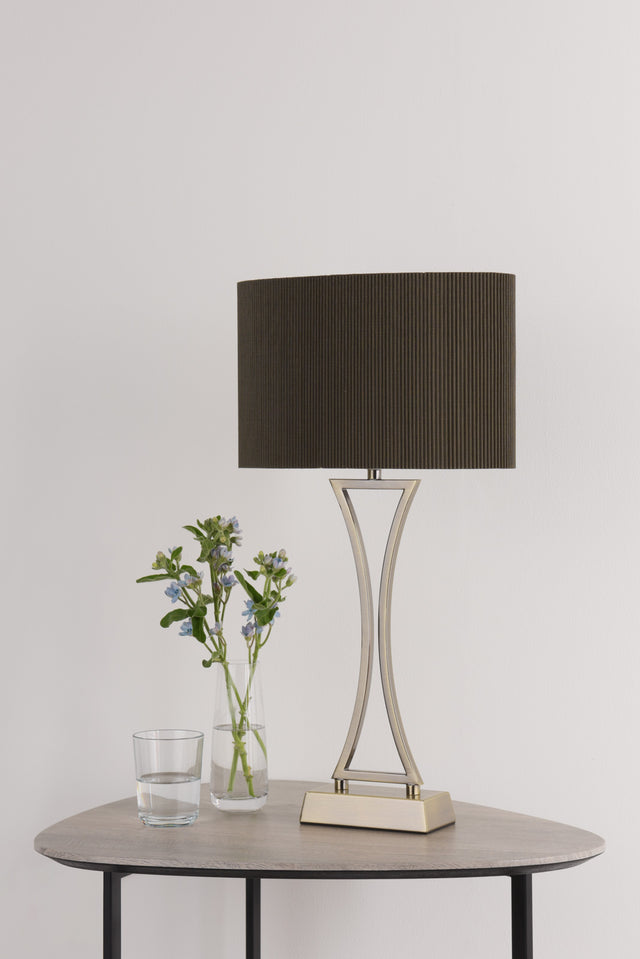 Oporto Wavy Table Lamp Antique Brass With Brown Shade