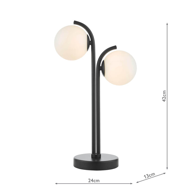 Orlena 2 Light Table Lamp Matt Black and Opal Glass