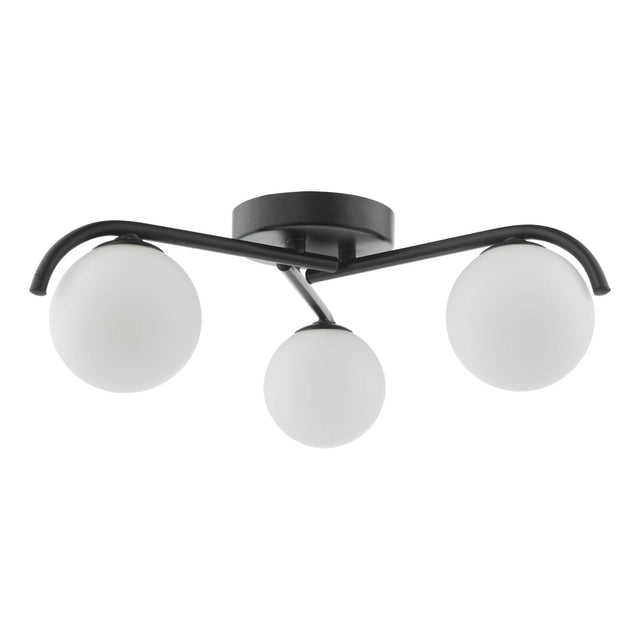 Orlena 3 Light Flush Matt Black and Opal Glass