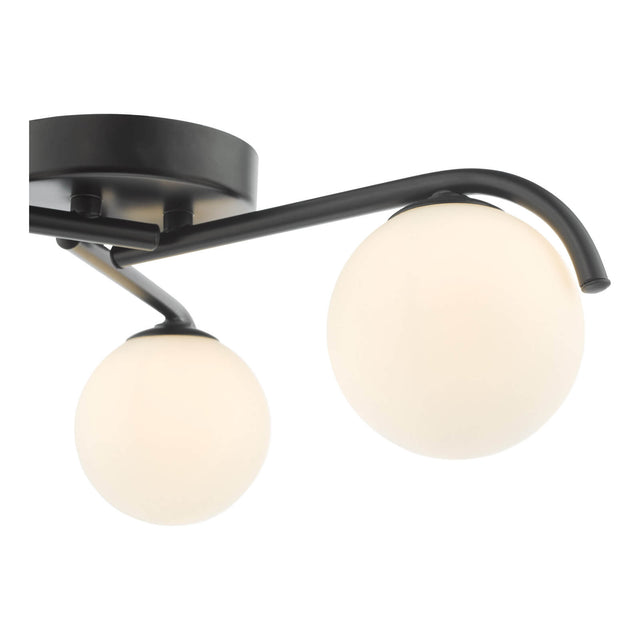 Orlena 3 Light Flush Matt Black and Opal Glass