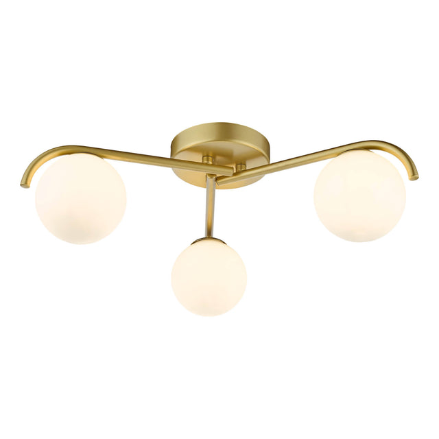 Orlena 3 Light Flush Satin Gold and Opal Glass