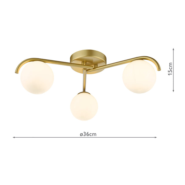 Orlena 3 Light Flush Satin Gold and Opal Glass