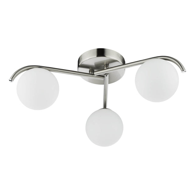 Orlena 3 Light Flush Satin Chrome and Opal Glass