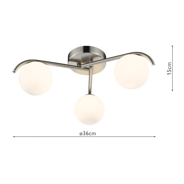 Orlena 3 Light Flush Satin Chrome and Opal Glass