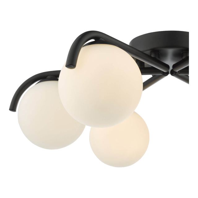 Orlena 6 Light Flush Matt Black and Opal Glass