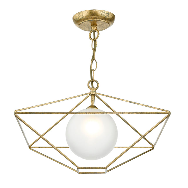 Orsini 1 Light Pendant Antique Gold Opal Glass Shade