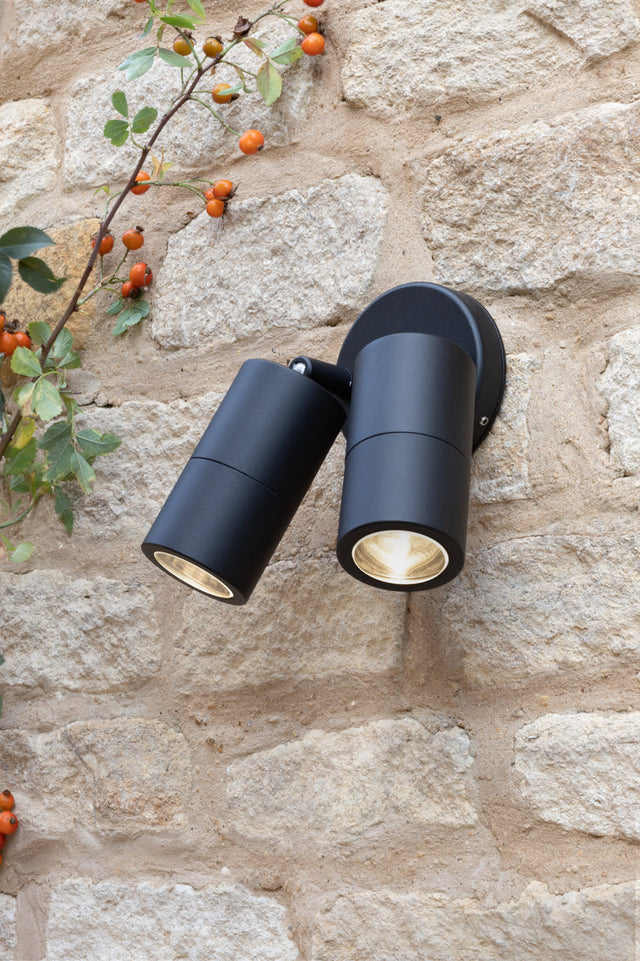 Ortega Outdoor 2 Light Wall Spotlight Matt Black IP65