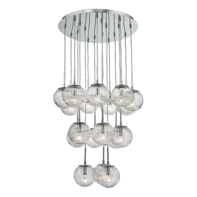 Pelagia 18 Light Cluster Pendant Polished Chrome Ribbed Glass