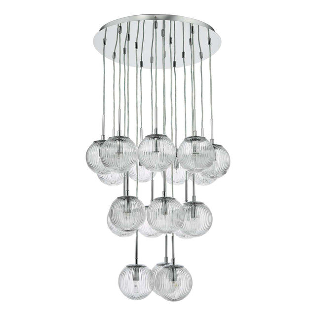 Pelagia 18 Light Cluster Pendant Polished Chrome Ribbed Glass