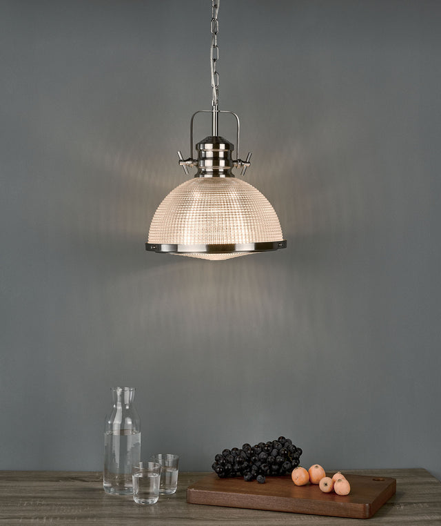 Peyton 1 Light Pendant Satin Nickel And Textured Glass