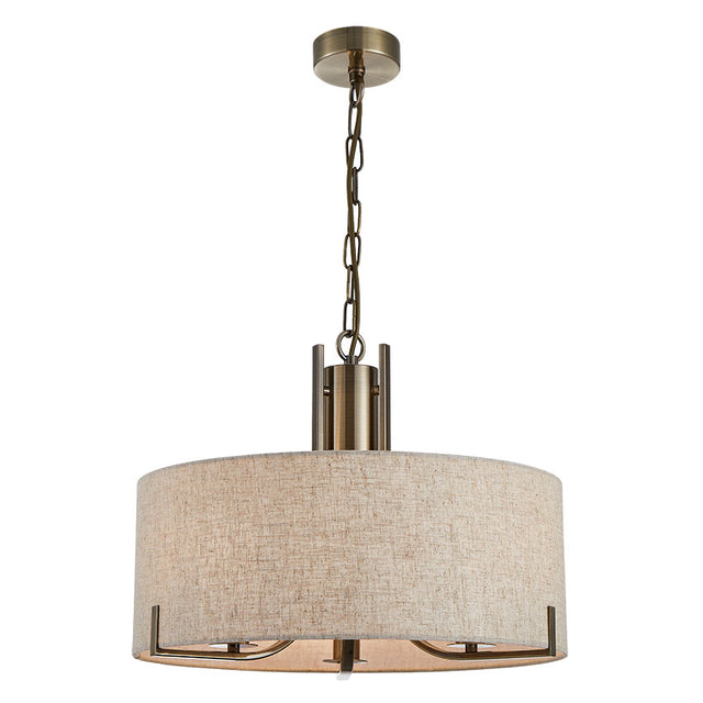 PEILLON 3L ANT. BRASS PENDANT C/W OATMEAL OR WHITE SHADE