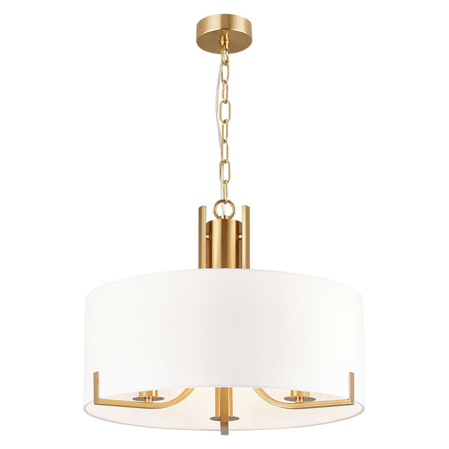 PEILLON 3L SATIN BRASS PENDANT C/W WHITE SHADE