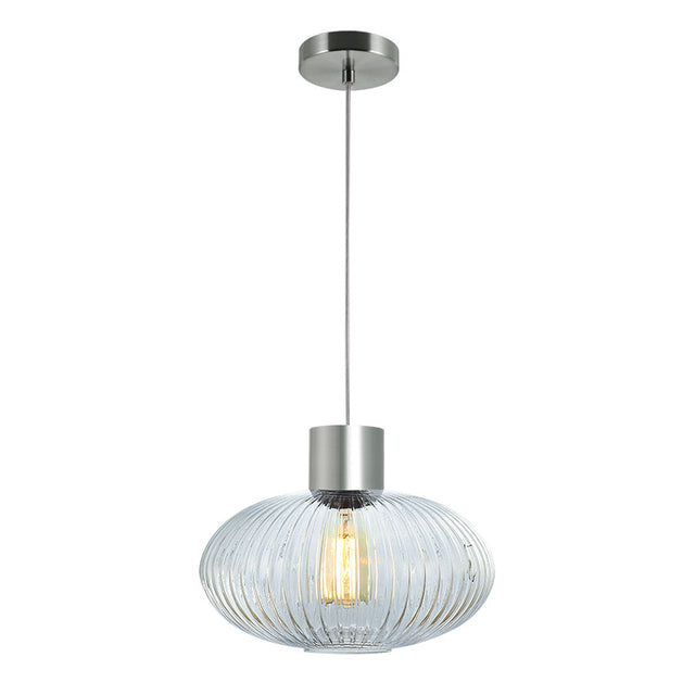 SATIN NICKEL with RIBBED CLEAR GLASS SKYTECH PENDANT