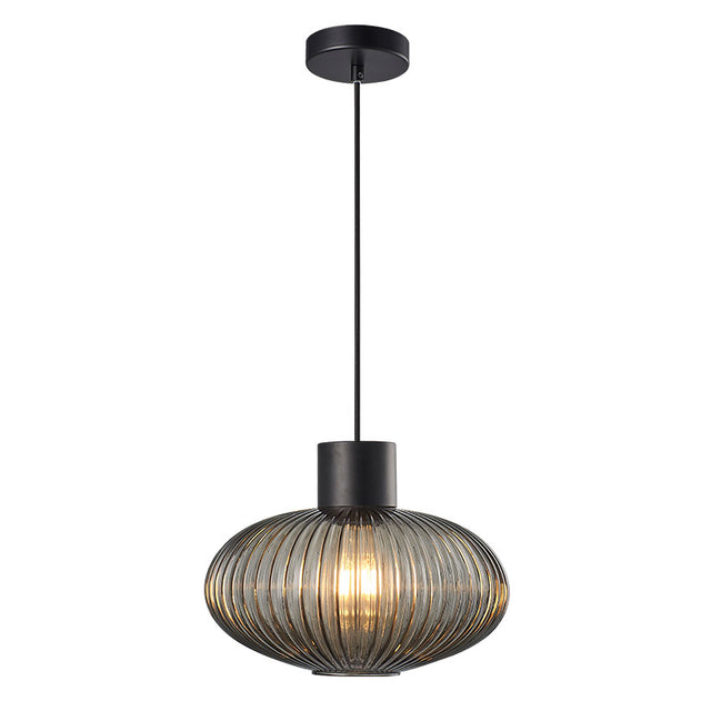 BLACK with RIBBED SMOKED GLASS SKYTECH PENDANT