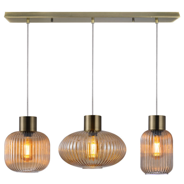 ANTIQUE BRASS with RIBBED AMBER GLASS SKYTECH PENDANT