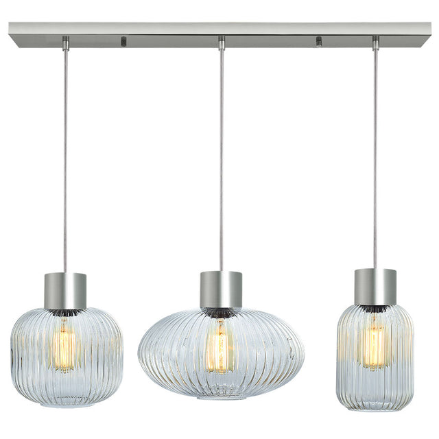 SATIN NICKEL with RIBBED CLEAR GLASS SKYTECH PENDANT